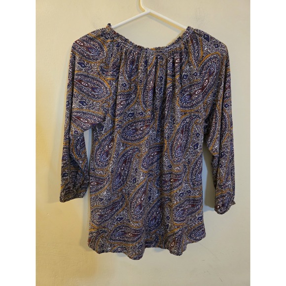 Lucky Brand Women's Size Large Multicolor Paisley 3/4 S‎ Tie Front Peasant Top - Picture 5 of 9